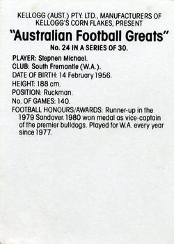 1981 Kellogg's Australian Football Greats #24 Stephen Michael Back